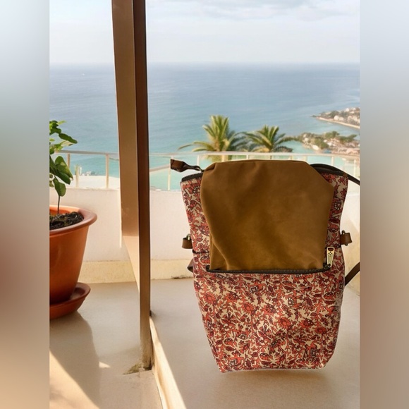 Patricia Nash LUZILLE orange and tan boho India leather backpack shoulder bag - Picture 9 of 11